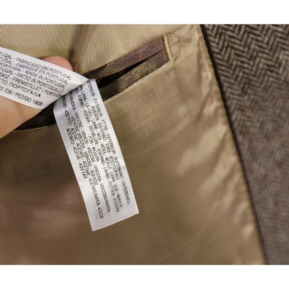Massimo Dutti Men's Brown Herringbone Tweed 2-Btn Wool Blazer Jacket 44R - Picture 9 of 9